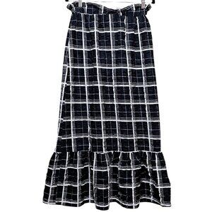 Asos Design Women's Black & White Plaid Midi Skirt With Ruffle Hem